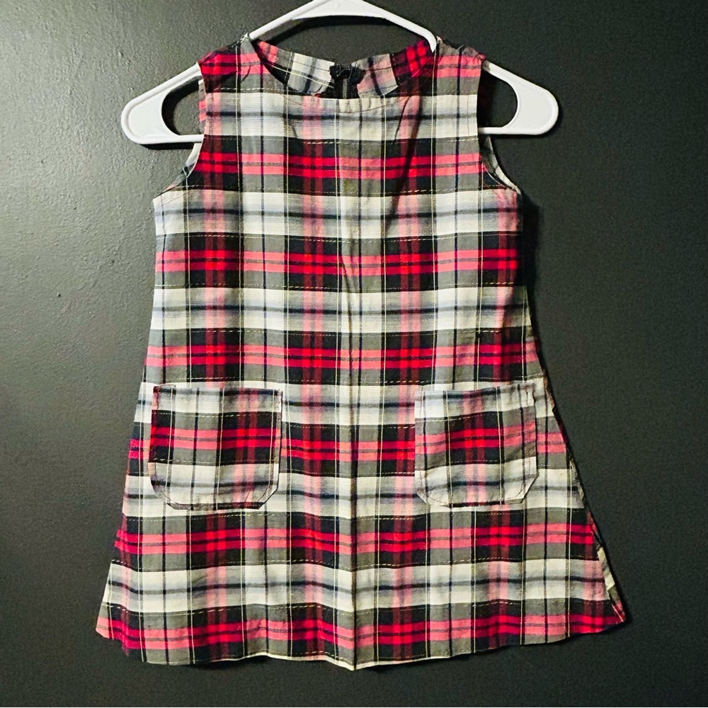 Adorable Vintage 1970s/80s Handmade Girls’ Plaid Jumper w/Pockets sz 4T
